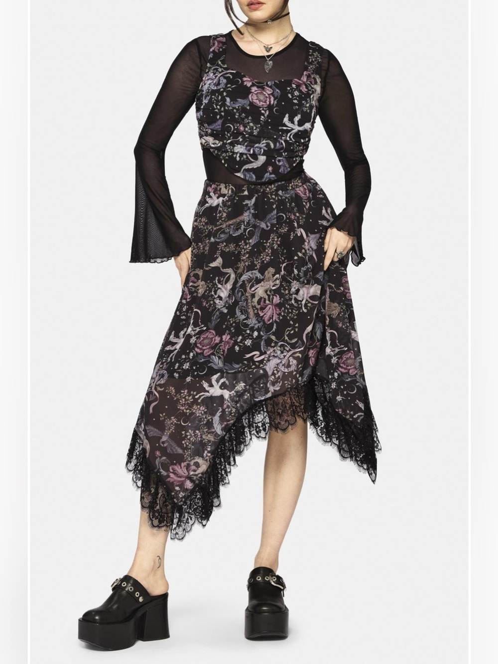 Disturbia Merunicorn Enchanted Forest Midi Skirt Size 10 Whimsigoth - Picture 1 of 10